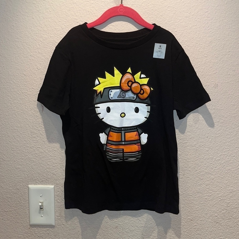 New Naruto Shippuden and Hello Kitty Girl’s Anime Black T Shirt Size Small 6 7 - Picture 2 of 6